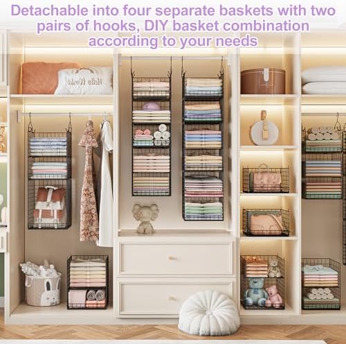 6 tier hanging closet organizers and storage stackable showing dimensions