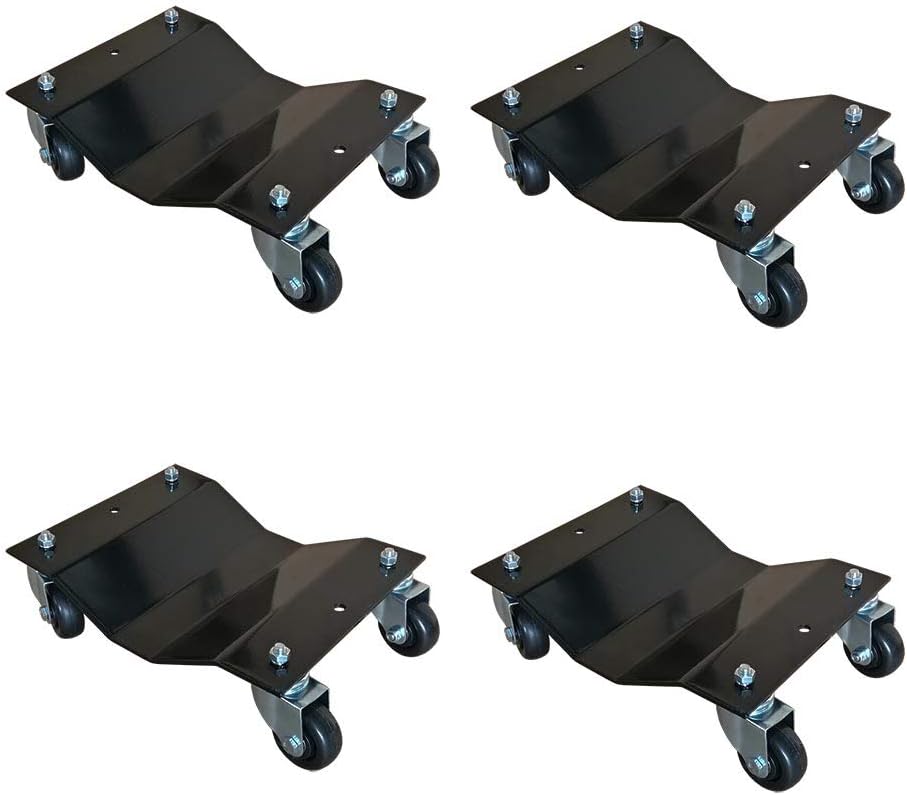 4 Pack Black 12x16 Inch Heavy Duty Wheel Dolly Car Tire Stakes Set 6800lbs Total Capacity for Tow or Vehicle Storage Furniture Movers