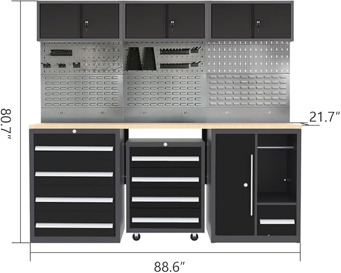 JZD Garage Storage Workbench Cabinet Set System, Heavy Duty, Tool Cabinets - Image 2