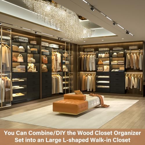 aheaplus closet system, wood closet organizer system with showing dimensions
