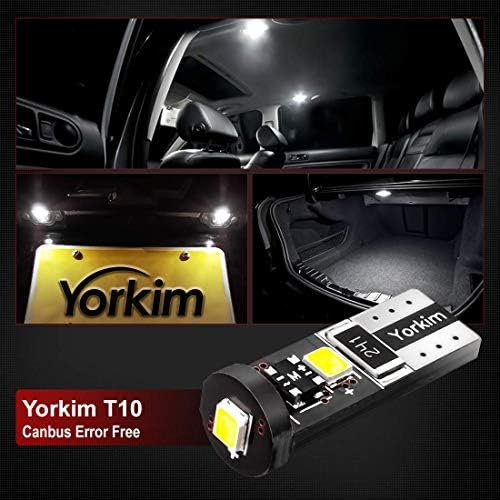 Yorkim 194 Led Bulb Canbus White Error Free 3-SMD 2835 Chipsets, T10 Interior Led For Car Dome Map Door Courtesy License Plate Trunk lights with 194 168 W5W 2825 Sockets Pack of 10