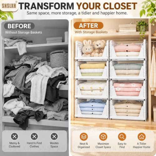snslxh closet organizers and storage, 5 pack stackable shown in use