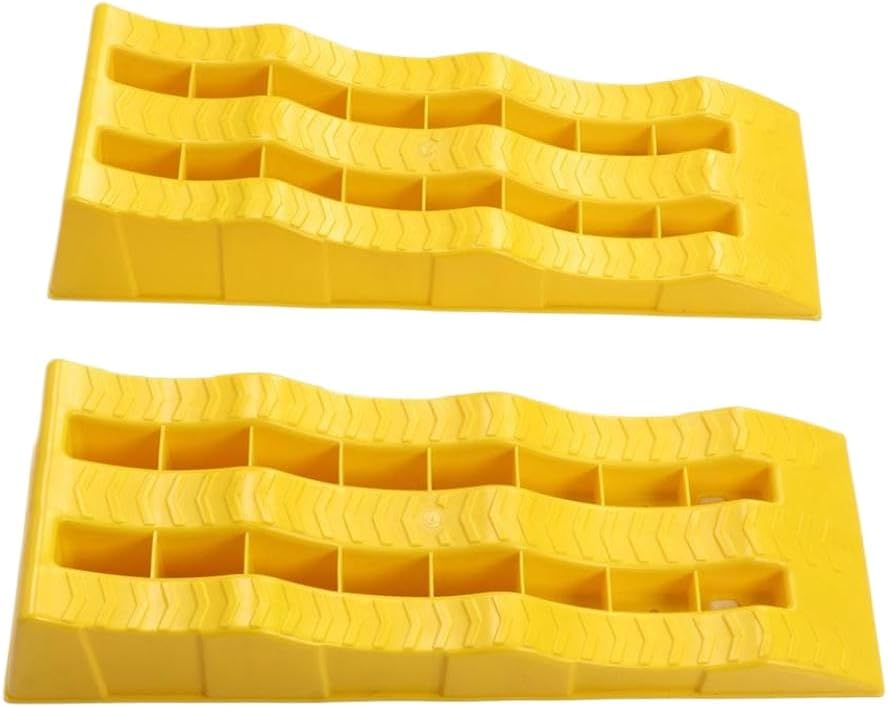 Motorhome Leveling Ramps 2Pcs 3 Stage Yellow Trailer Camper Wheel Chocks for Stabilizing Uneven Ground Parking