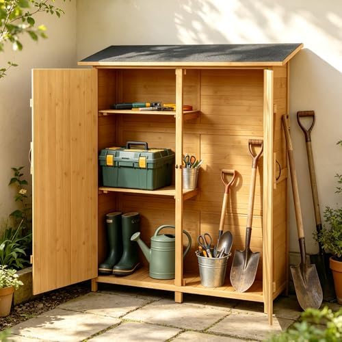 vingli upgraded outdoor wooden storage shed, extra large on a desk or shelf