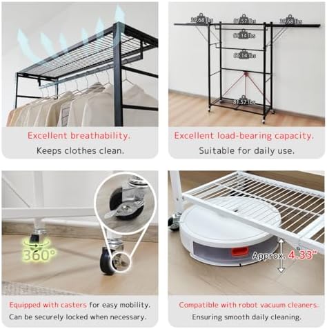 lumizone folding clothing rack with wheels expandable black on a desk or shelf