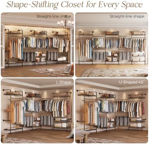 wall mounted closet system, 5-row heavy duty garment showing dimensions