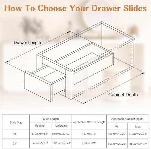 probrico 10 pairs 21 inch undermount drawer slides, close-up detail
