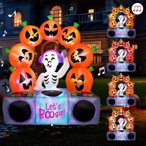 Joiedomi 6 FT Halloween Inflatable Music Skeleton and Pumpkin with Colorful LEDs, Blow Up Outdoor Yard Decoration for Party Decor