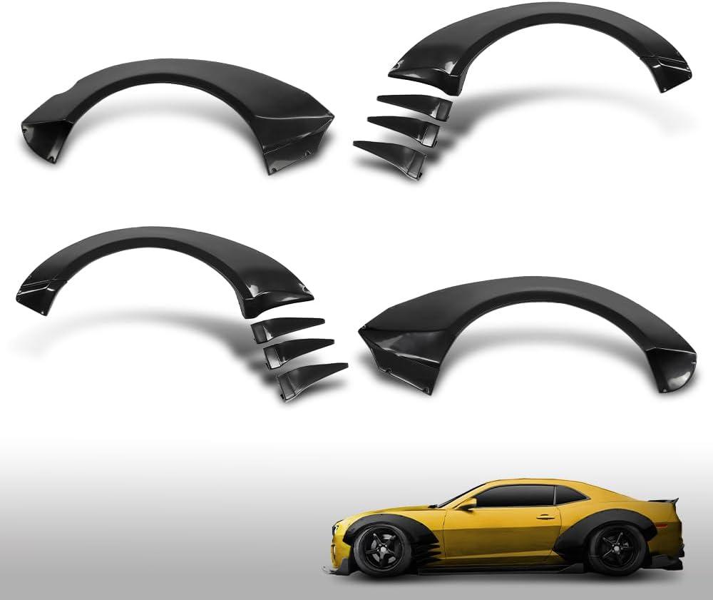 Fender Flares Compatible with Chevy Camaro ZL1 2010 2011 2012 2013 2014 2015, 4 Pcs Kit with Front Canards, MB Style Black Widebody Overfenders, Bolt-On Exterior Wheel Arch Trim