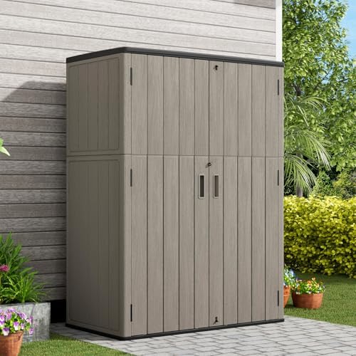 kinying outdoor vertical storage shed,57 cu.ft outdoor storage shown in use