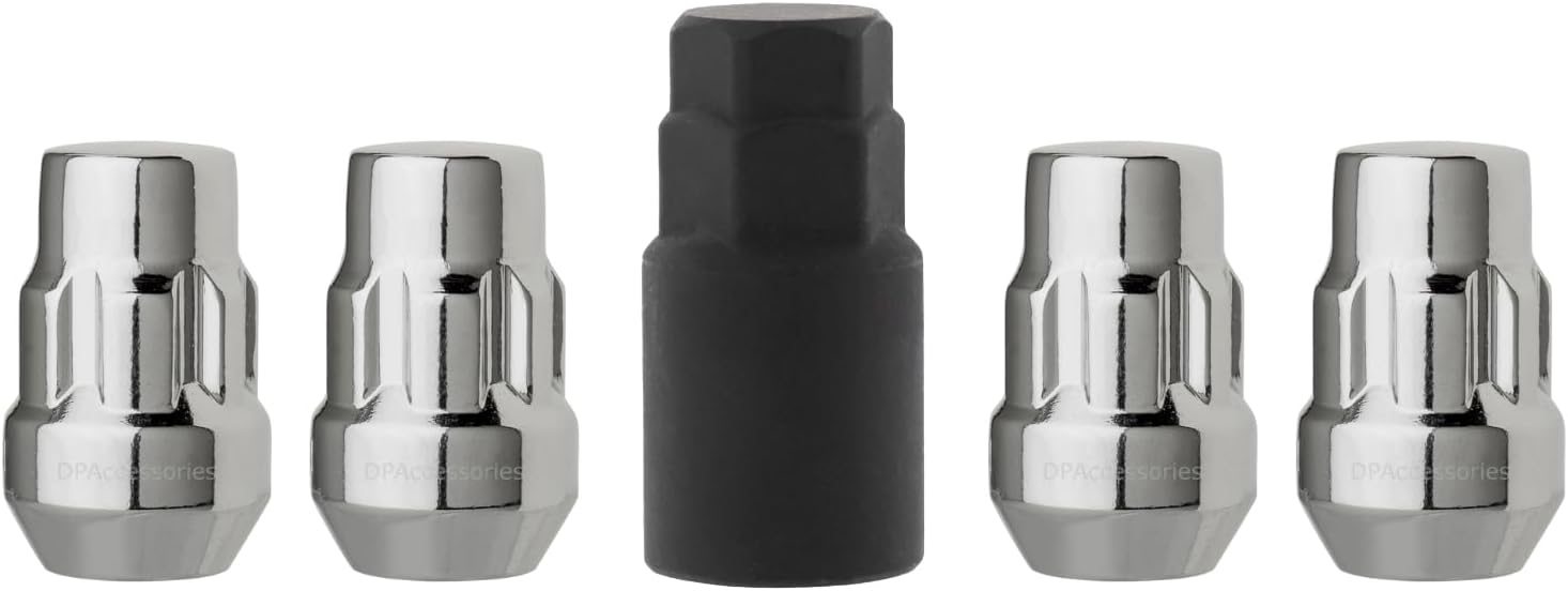 DPAccessories Locking Lug Nuts Compatible with 2022-2026 Hyundai Ioniq 5 | for Factory Aluminum Wheels Only | Set of 4 Chrome Wheel Locks & 1 Key | DHYIQ501F-CH/LK1