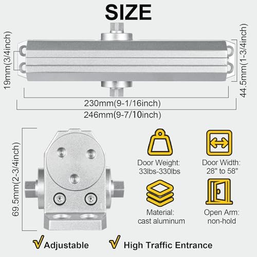 grade 1 commercial door closer, heavy duty auto, close-up detail
