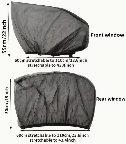 4 Pcs Full Set Car Window Screens for SUV, Front & Rear Window Sun Shade Mesh Covers, UV Protection & Anti-Mosquito Car Side Window Net, Breathable Ventilated Design