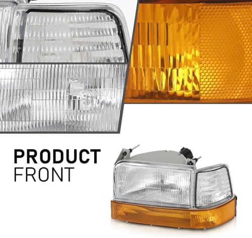 G-PLUS 6PCS Set Headlights Assembly Front Headlamp Corner/Side Signal Lights Compatible with Ford Bronco F150 1992-1996, Fit Ford F250 F350 1992-1997 FO2521114, FO2550110, FO2551108, FO2520116
