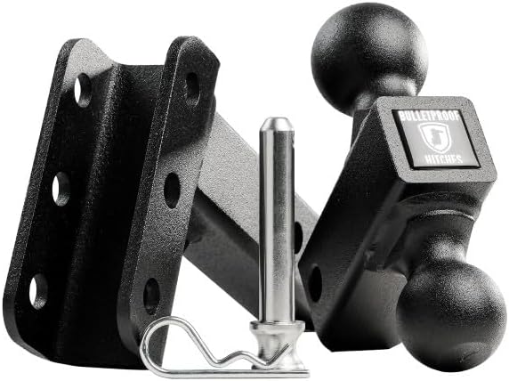 BulletProof Hitches - 2.0" Adjustable Light Duty Trailer Hitch (10,000 lb. Rating) - 2" Drop/Rise Trailer Hitch with 2" & 2-5/16" Dual Ball - Powder Coat, Box Steel, Corrosion-Resistant