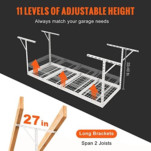 vevor overhead garage storage rack, 3x8 ceiling racks showing dimensions