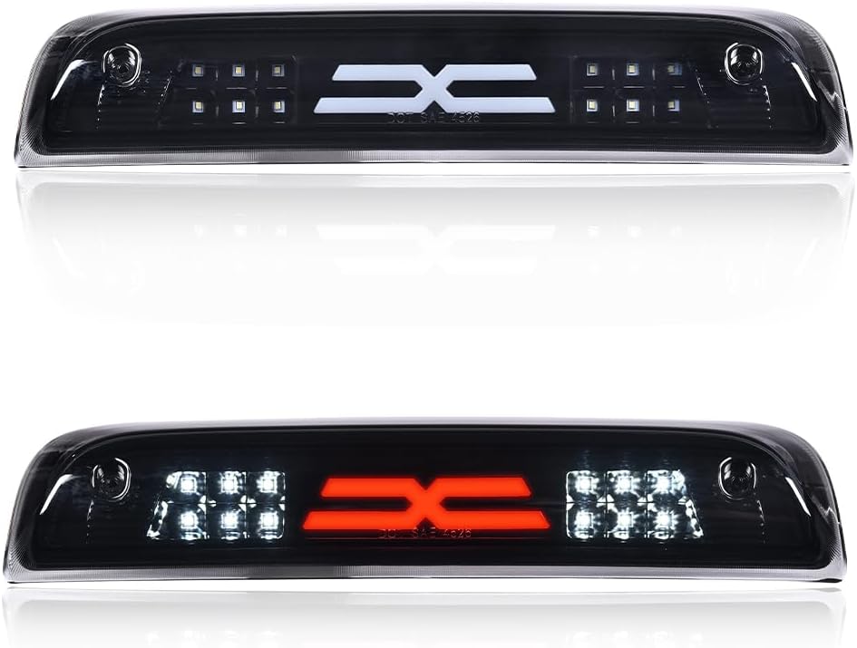 PIT66 3rd Brake Light, Fit 2014-2020 Chevy Silverado/GMC Sierra | X Type Led Bar High Mount Stop Light Rear Tail Cargo Lamps Black Smoked Lens Black Housing