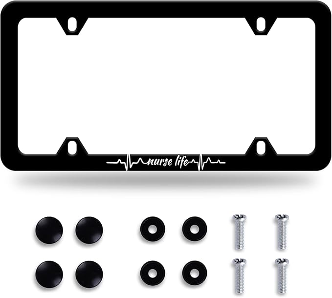 Nurse Life License Plate Frame Beautiful Text License Plate Stainless Steel by GORSNKYE