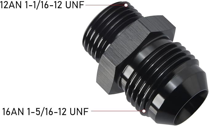 16AN Male Flare to 12AN ORB O-ring Boss Fuel Pump Rail Adapter Fitting Aluminum - Image 2