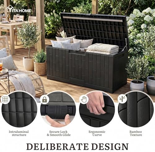 yitahome large deck box 120 gallon resin outdoor, side view