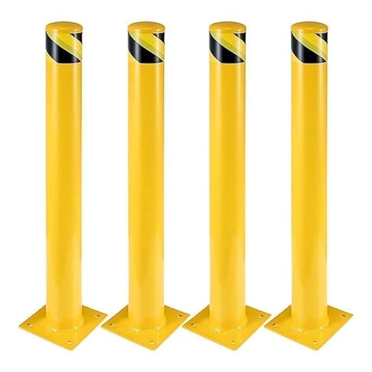 4 Pcs Safety Bollard, 42 Inch High Heavy-Duty Yellow Safety Bollard Steel Posts by CuisinAid