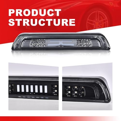 MOUTUX LED 3rd Brake Light Compatible with Toyota Tundra 2007-2018 High Mount LED 3rd Thrid Tail Cargo Brake Light Smoky Lens Chrome Housing