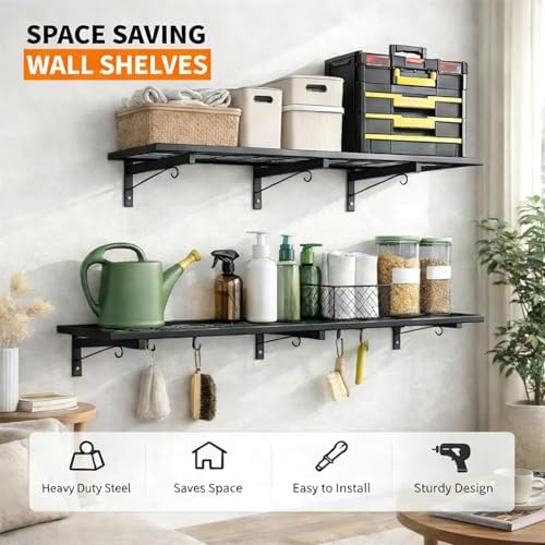 garage wall shelving, 46" x 12" floating shelf, close-up detail