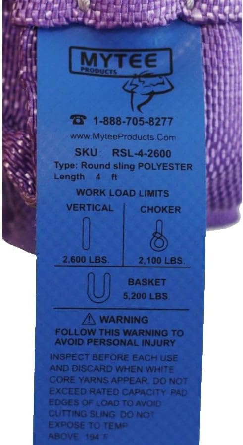 Mytee Products Round Sling 4' Purple 2600# Vertical 2100# Choker 5200# Basket - Purple (4 Pack)