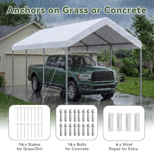 aoxun 10x20 ft heavy duty carport, adjustable height, front angle view