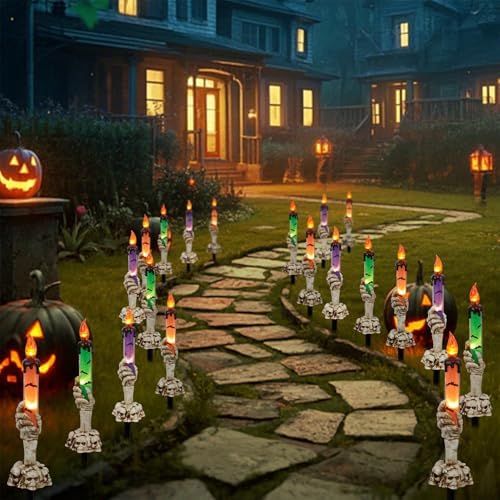 WATERGLIDE Halloween Decoration Candle Light Stakes, 10 Pack Skeleton Hands H...