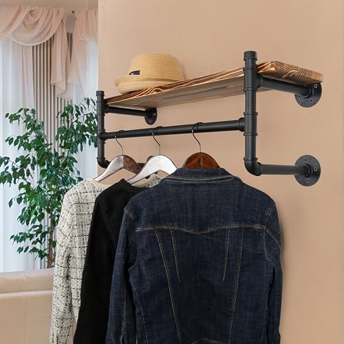 webi wall mounted clothes rack with shelf,32" industrial shown in use