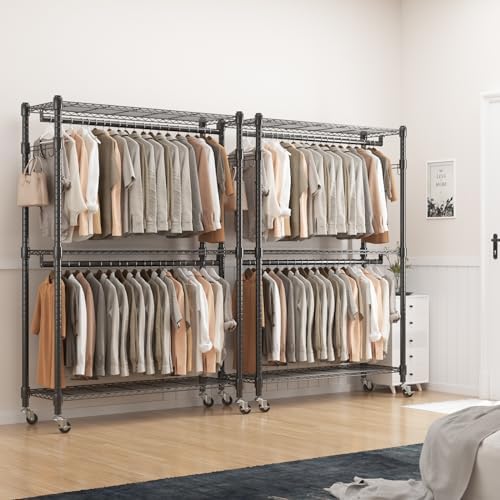bathwa heavy duty rolling clothes rack with wheels on a desk or shelf