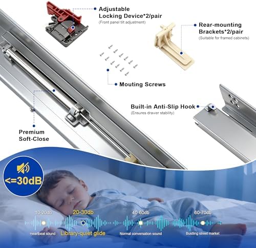 10 pairs 18" undermount soft close drawer slides, close-up detail