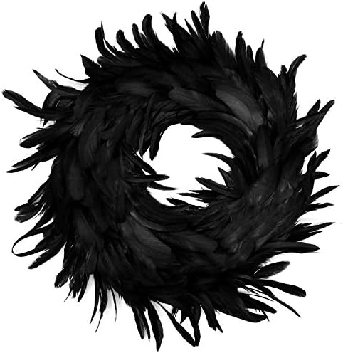 JOYIN 13.5" Black Natural Feathers Wreath for Halloween Decorations, Spooky Scene Party Favors, Halloween Photo Props, Trick of Treat, Front Door, Porch, Window, Indoor Outdoor Party Decorations