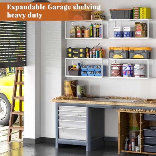 threehio 2 pack expandable garage shelves wall mount shown in use
