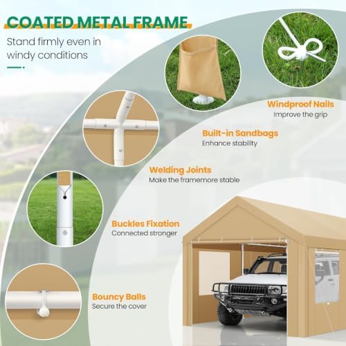 tooluck 12x20 ft heavy duty carport with galvanized, side view
