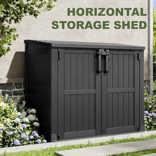 36 cu ft resin outdoor storage shed, weatherproof shown in use