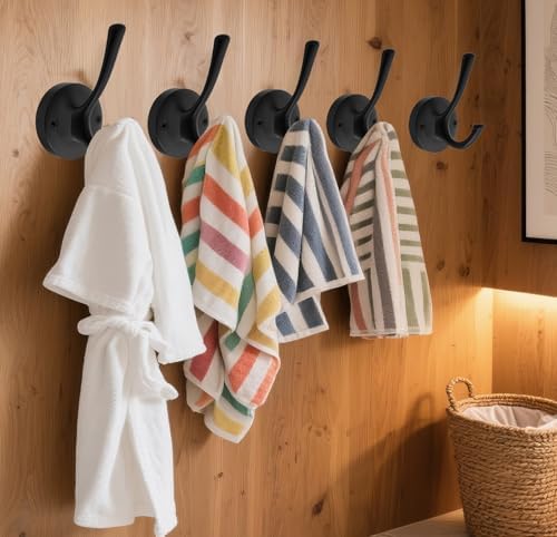 tofiigrem black wall hooks, 6 pack coat towel, side view