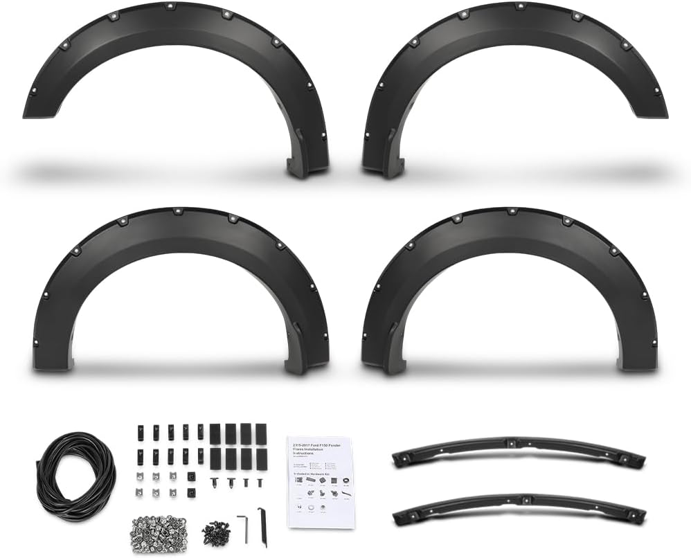 G-PLUS Fender Flares Fit Ford F150 2015-2017(67.1" 78.9" 97.6" Bed) | Fit Styleside Models,Not Fit w/68T Technology Package or Sensors for lane changing,Smooth Pocket Riveted Style,4PCS