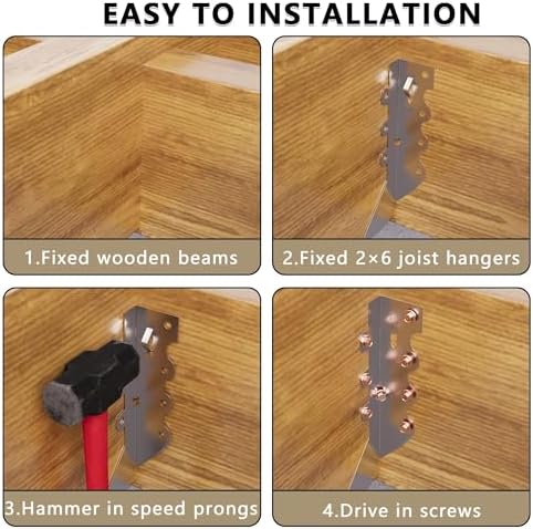 2x6 joist hangers with screws, galvanized face mount, front angle view