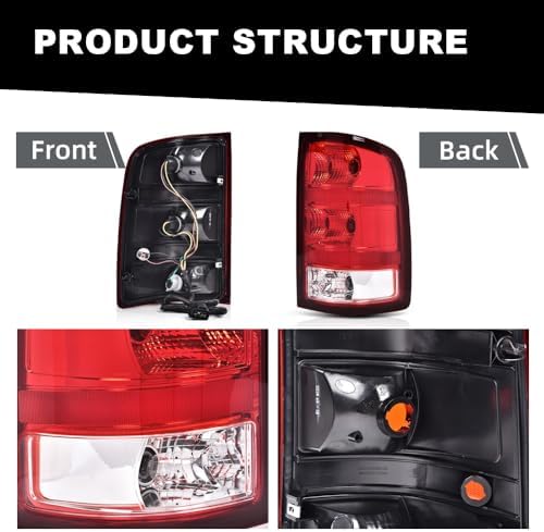 MOUTUX Tail Lights Compatible with GMC Sierra 1500 2500 3500HD 2007-2014, 25958485, GM2801208, 25958484, GM2800208 Rear Light Lamp Assembly Red Left+Right w/Blubs&wiring harness
