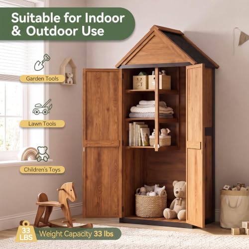 aoxun wood outdoor storage cabinet with floor 2.5'x1.4' on a desk or shelf