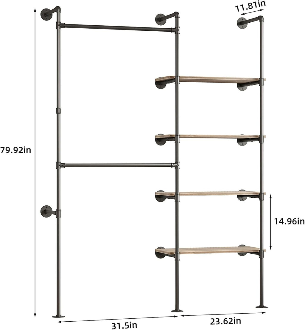industrial pipe clothing rack shown in use