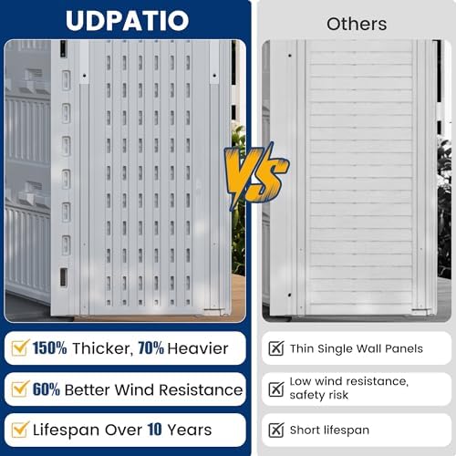udpatio 67 cu.ft vertical outdoor storage shed, hdpe, front angle view