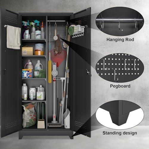 metal locking cabinet, 72.8" tall storage cabinet for, side view