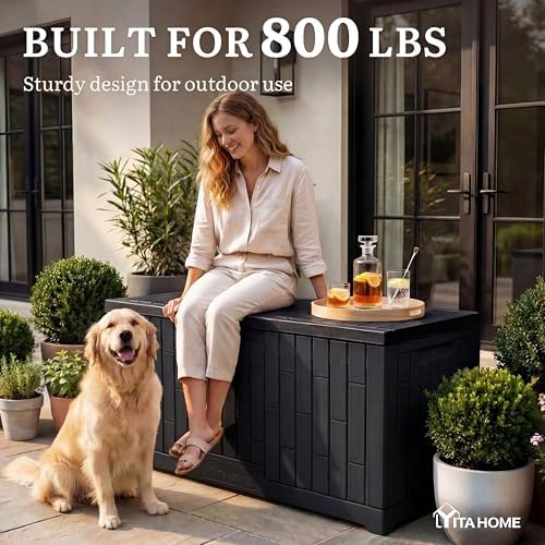 yitahome large deck box 120 gallon resin outdoor shown in use