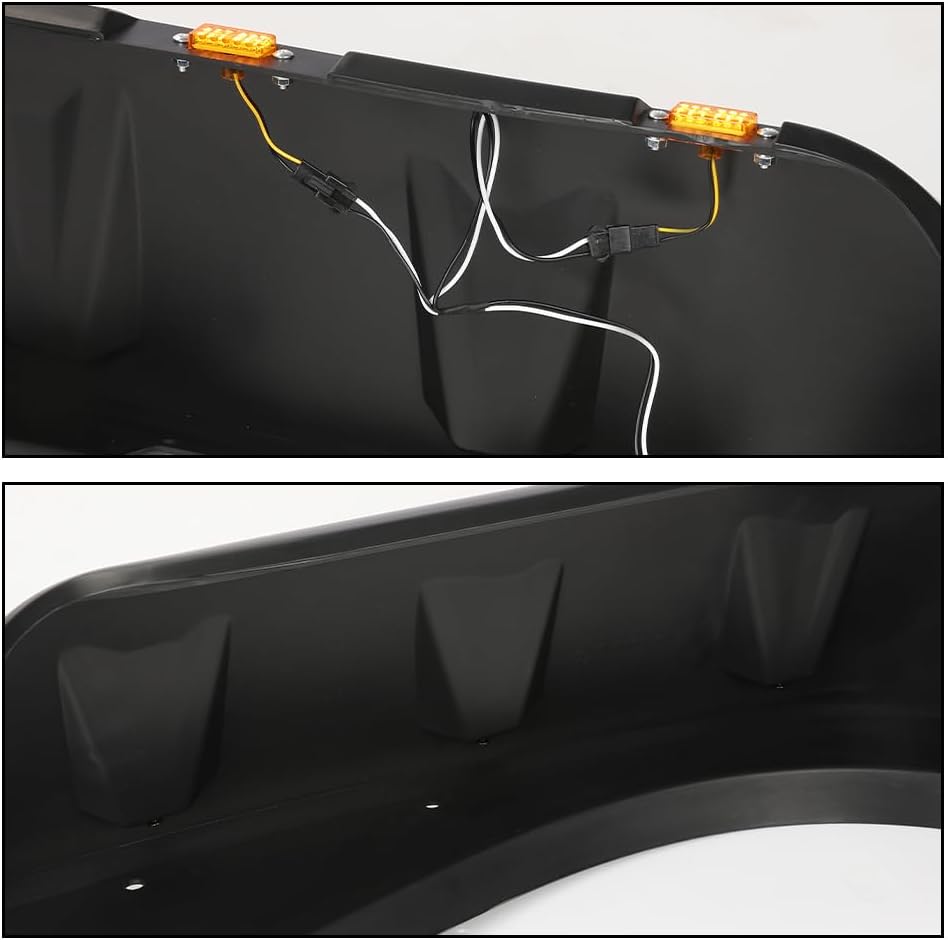 Fender Flares Compatible With 2007-2018 Jeep JK Wrangler Model Unlimited, Rubicon Unlimited 4PCS Textured Front and Rear Pocket Riveted Style With LED light Side Makers