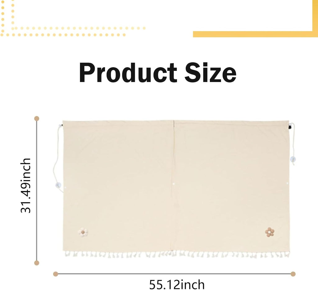 2 PCS Car Privacy Curtains, 55 x 31.5In Cotton Car Partition Curtain, Floral Automotive Divider Drape, Universal Interior Accessories Fits Sleeping Traveling Camping (Beige)