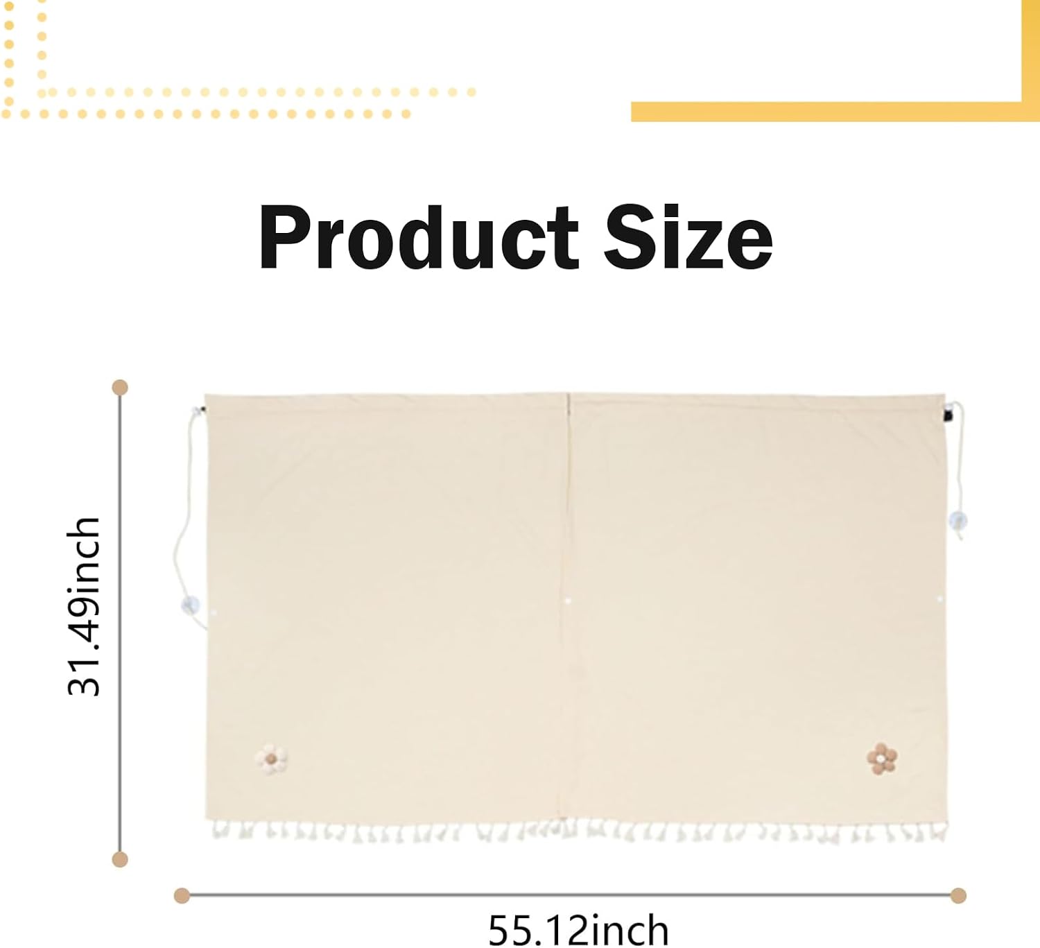 2 PCS Car Privacy Curtains, 55 x 31.5In Cotton Car Partition Curtain, Floral Automotive Divider Drape, Universal Interior Accessories Fits Sleeping Traveling Camping (Beige)