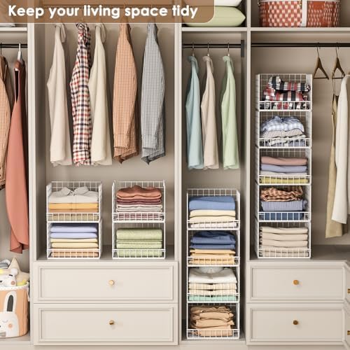 5-tier stackable closet organizers and storage baskets, closet, front angle view